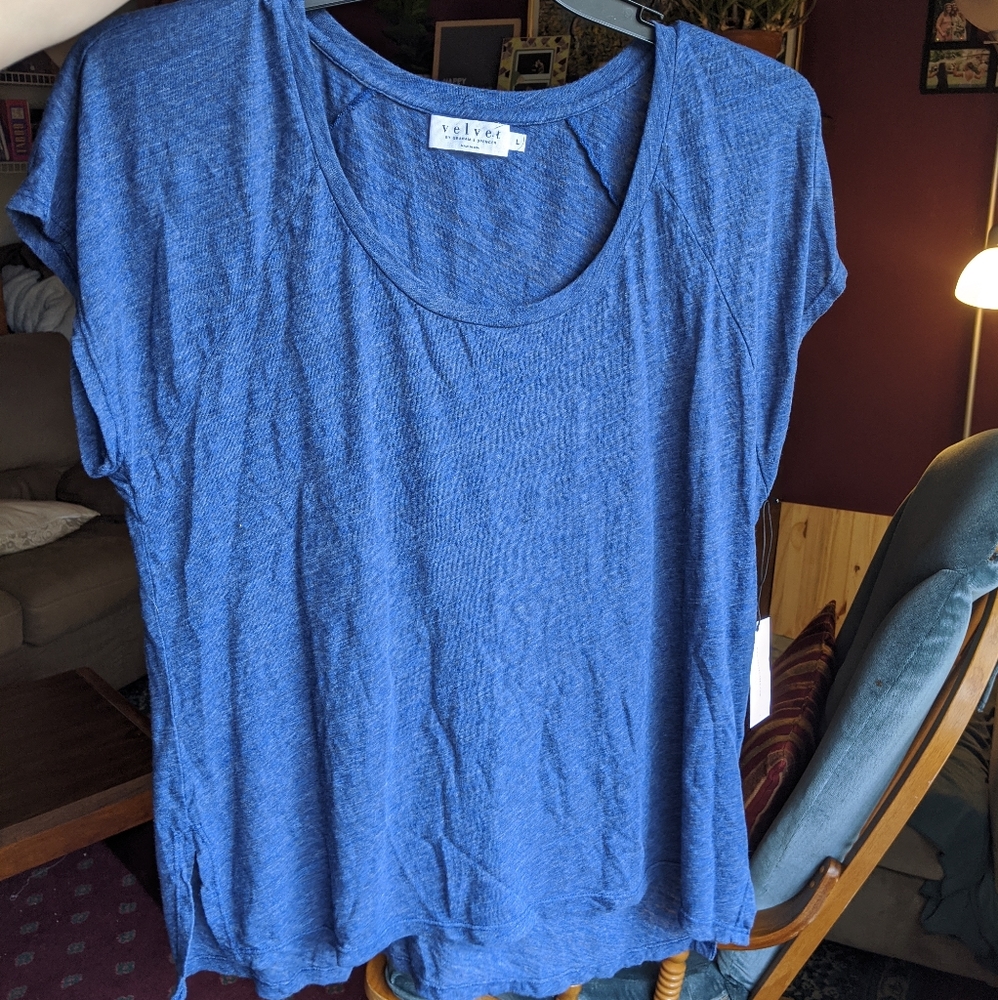 NWT- Velvet by Graham and Spencer. Blue Tee- L
